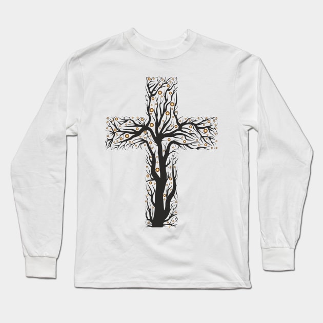 Christian Cross Tree Sticker Long Sleeve T-Shirt by CHRONIN